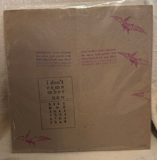 BENDER, JOHN - I Dont Remember Now/I Dont Want to Talk About It