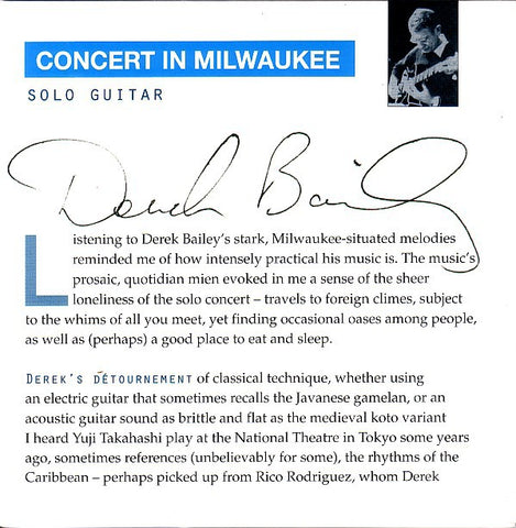fusetron BAILEY, DEREK, Concert In Milwaukee