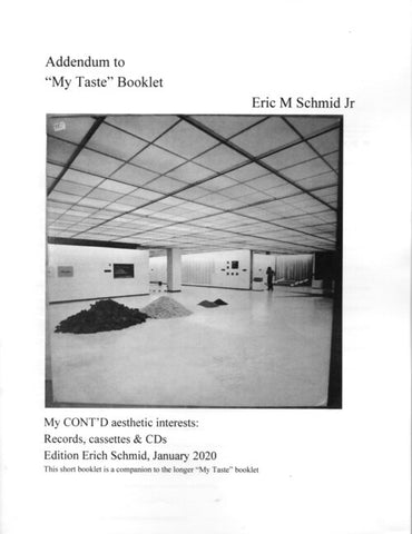 SCHMID, ERIC - Addendum to "My Taste" Booklet